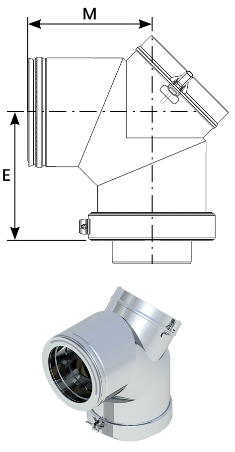 Bogen 90° mit Reinigungsöffnung und Federinnendeckel für Unterdruck bis 600° C - www.mk-kamin-selbermacher.at